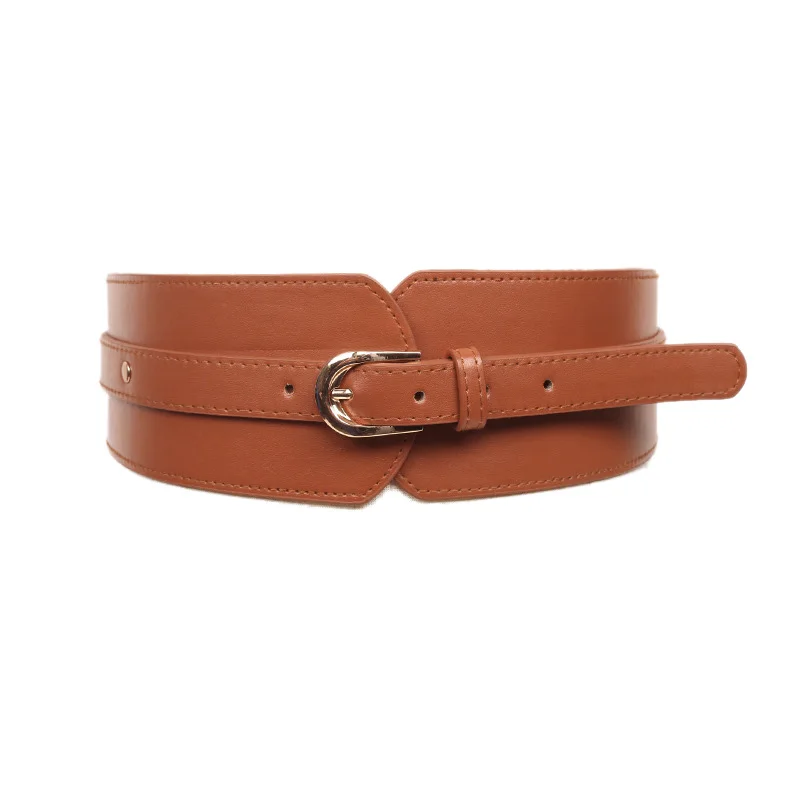 

Leather High Belt Ladies Retro Belt Buckle Versatile Elastic Wide Belt Casual Waist Seal Decoration (Khaki)