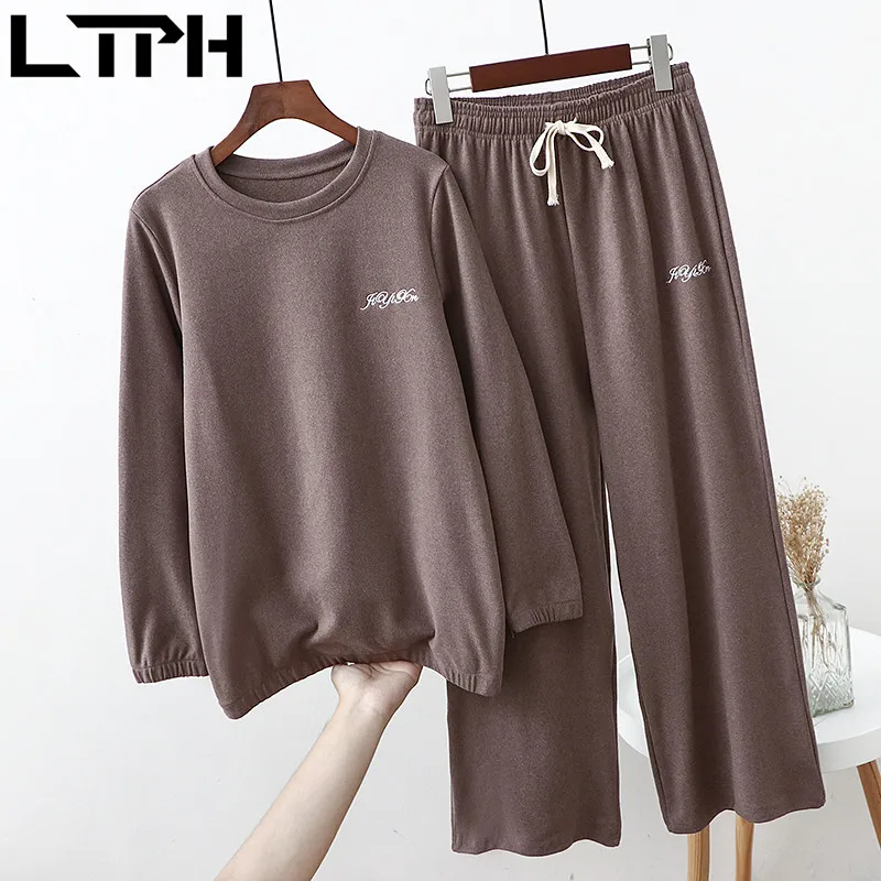 LTPH-Conjunto de 2 piezas bordadas para mujer, ropa de talla grande, sudaderas holgadas estilo stayhome, pantalones fáciles de combinar, trajes, primavera 2021