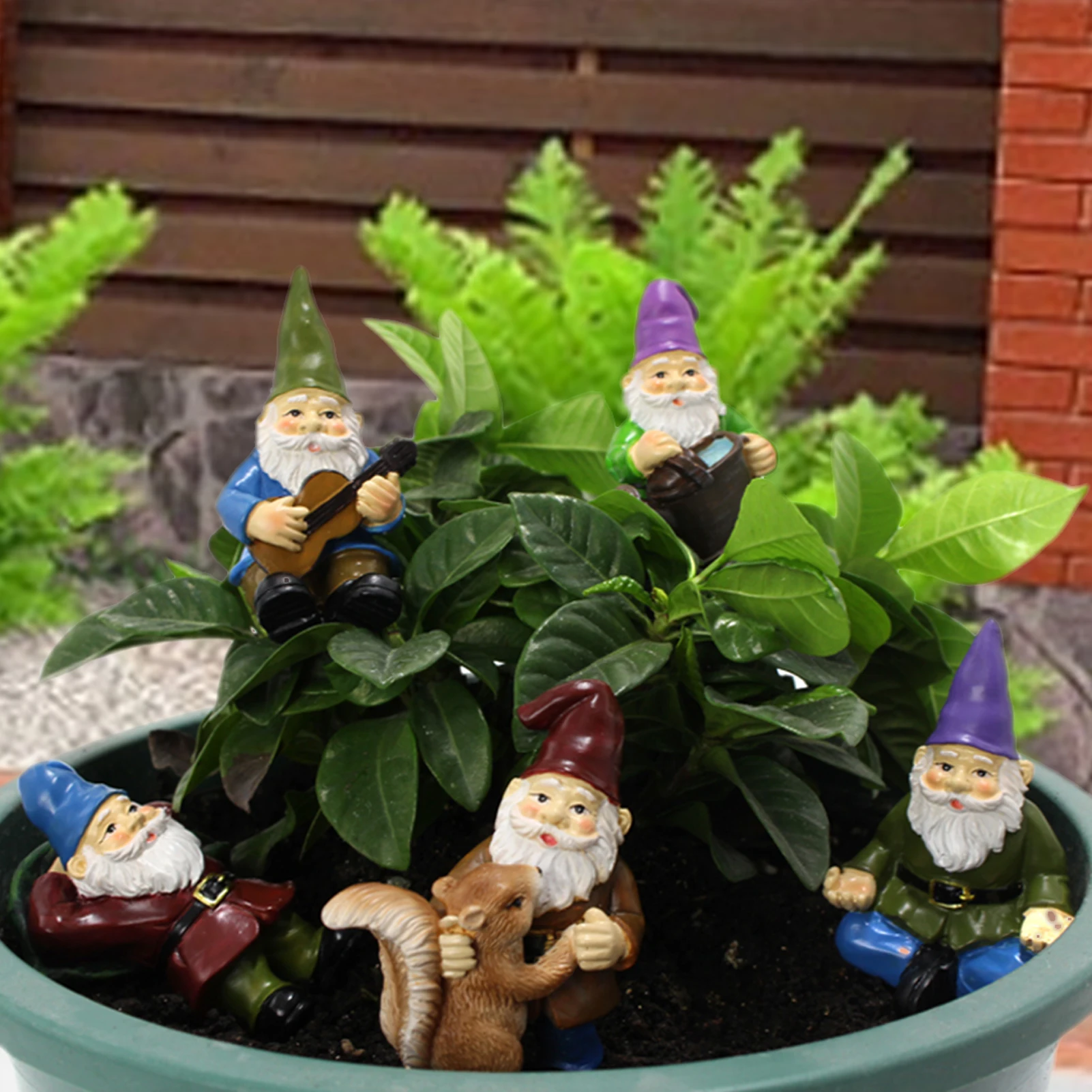 

5pcs Dwarf Figurines Resin Potted Plant Plug-in Garden Courtyard Micro Landscape Decor Cake Baking Ornament