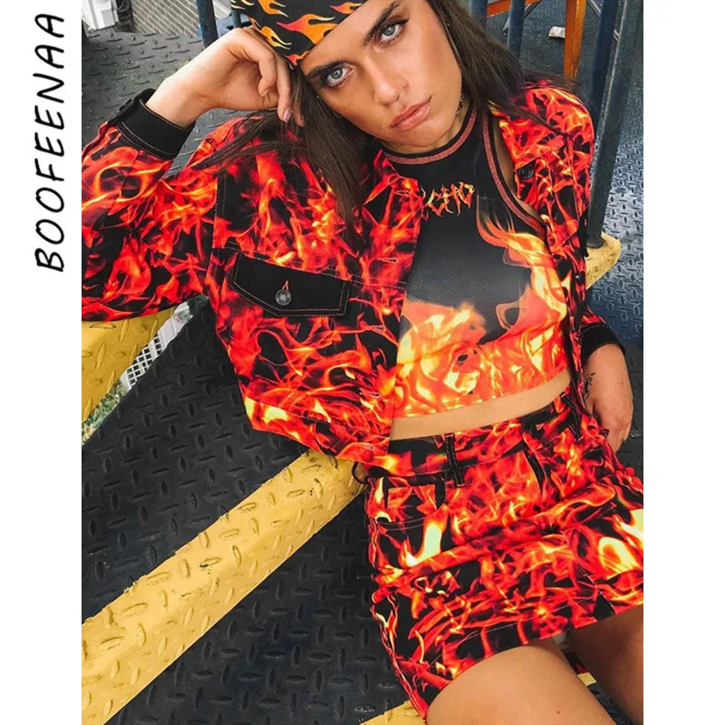 BOOFEENAA куртка-бомбер с принтом пламени, женская уличная куртка, пальто и куртки, ветровка, кардиган, осенне-зимняя верхняя одежда, C67-AD17