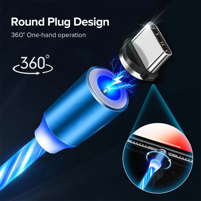 Кабель зарядный Магнитный со светодиодсветодиодный подсветильник кой Micro USB Type-C 1