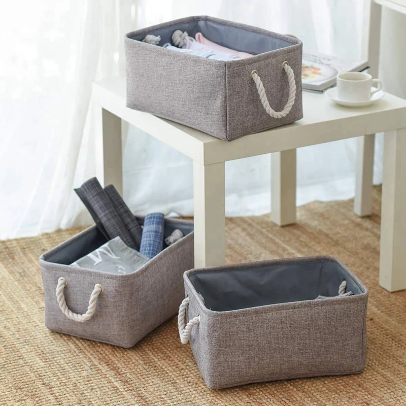 3 Pcs Grey Storage Basket Rectangular Bins &amp 12 Foldable and ECO-Friendly Boxes |