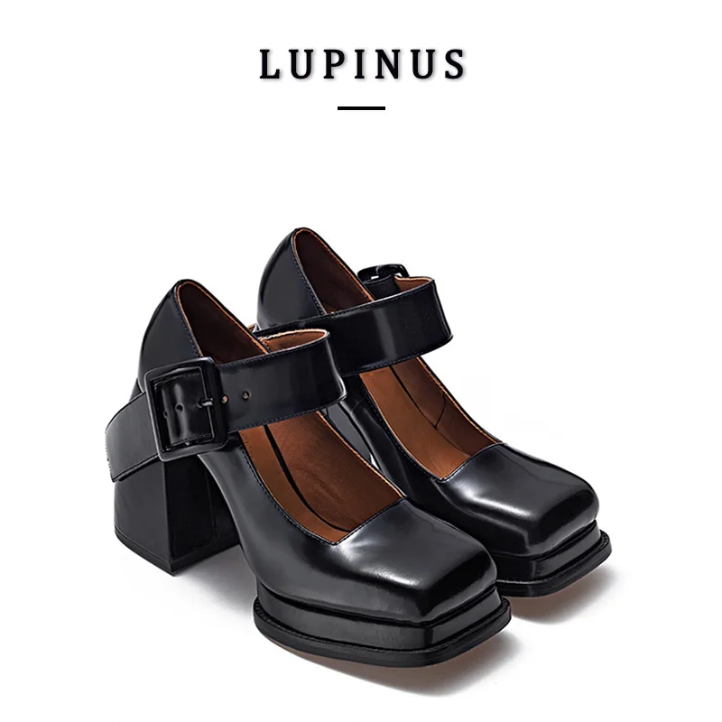Туфли LUPINUS женские кожаные на платформе квадратный носок в стиле ретро с пряжкой