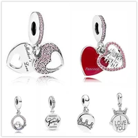 authentic 925 sterling silver royal crown with i love you pendant charm bead fit pandora bracelet necklace jewelry