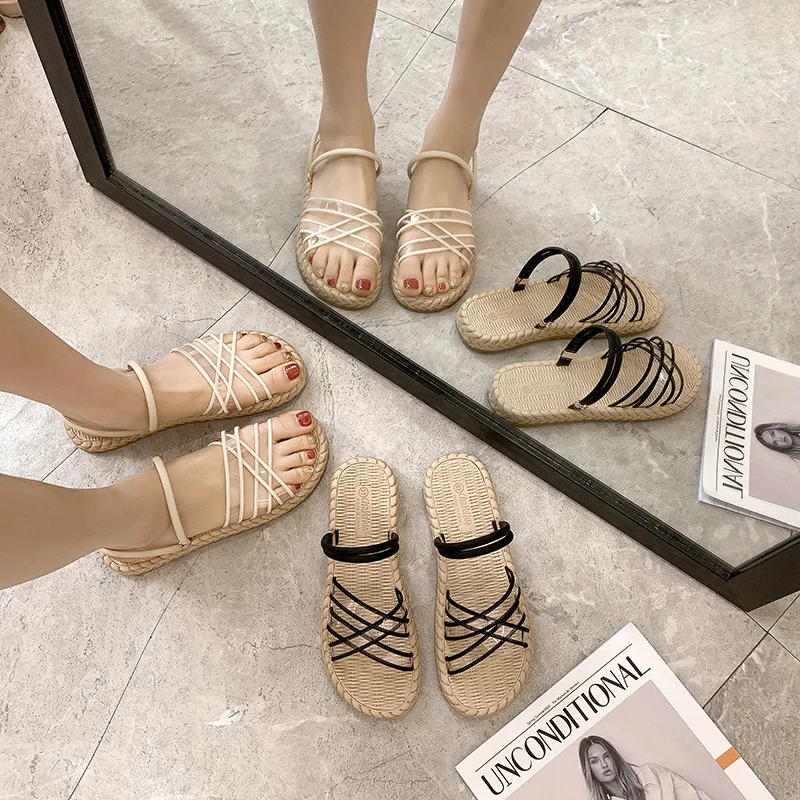 

Flat Shoes Female Ladies' Slippers Slipers Women Low Luxury Slides Soft 2021 Beach Designer Rome Concise Rubber PU Basic