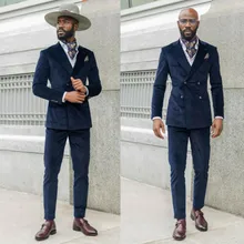 Trajes de negocios de terciopelo para hombre, Blazer Tuexdos de doble botonadura, pantalón Formal, trajes a medida, 2 piezas (1)