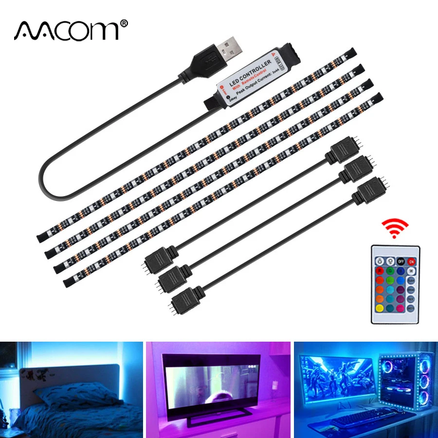 Светодиодная подсветильник ка для телевизора RGB 3 м USB 5 В лента с 24 кнопками ИК