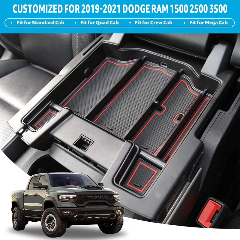 

for 2021 2020 2019 Dodge RAM 1500 2500 3500 Accessories Car Central Armrest Box Storage Organizer Tray Secondary Coin Holder