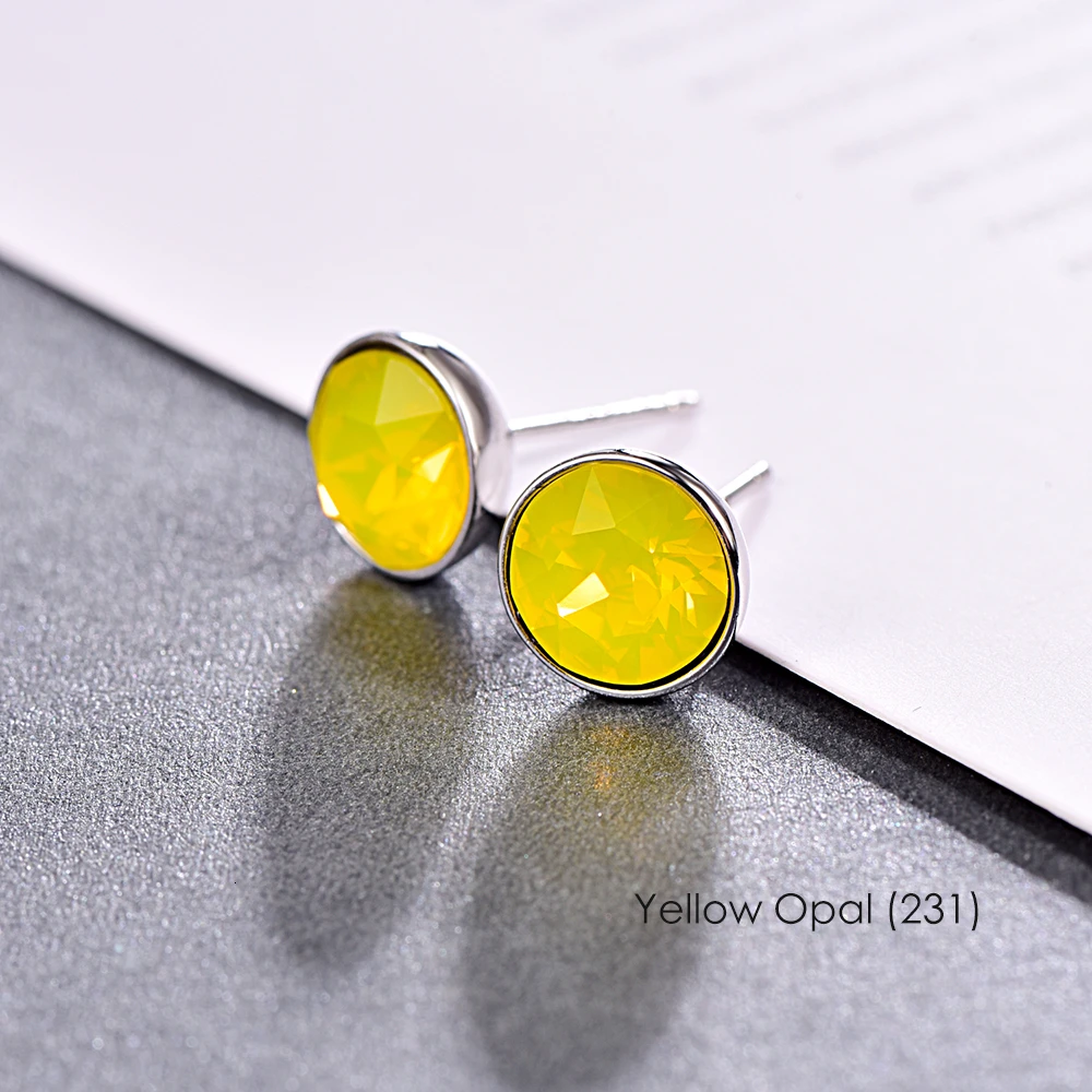 Серьги с кристаллами Swarovski, серьги из стерлингового серебра, круглые серьги для женщин, модные серьги-гвоздики, свадебные ювелирные изделия для офиса - Окраска металла: 231 OPAL