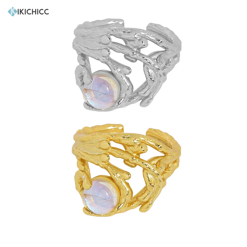 

KIKICHICC 925 Sterling Silver Gold Crystal Round Luxury Geometric Irregular Resizable Rings Women Luxury Jewelry 2021 Rock Punk