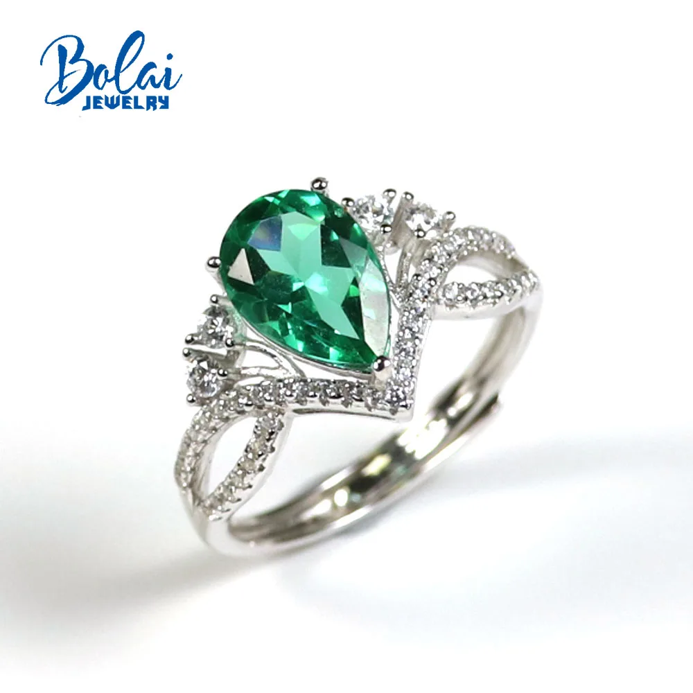 Bolaijewelry, созданное зеленое Изумрудное кольцо овальное 6*8 мм из стерлингового серебра 925 пробы, хорошее ювелирное изделие для женщин, лучший подарок