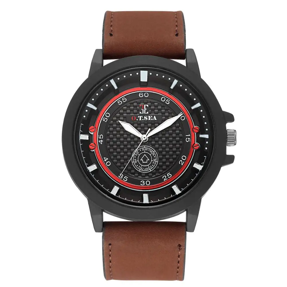 2018 New Luxury O.T.SEA Brand Leather Men Watch Men's Military Sports Quartz Wristwatch With Date Relogio Masculino | Наручные часы
