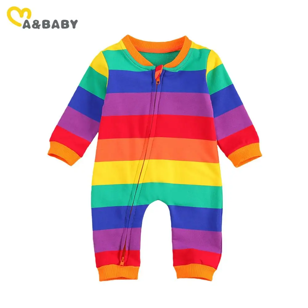 

Ma&Baby 0-24M Newborn Toddler Infant Baby Boy Girl Rainbow Romper Long Sleeve Jumpsuit Autumn Spring Baby Clothing