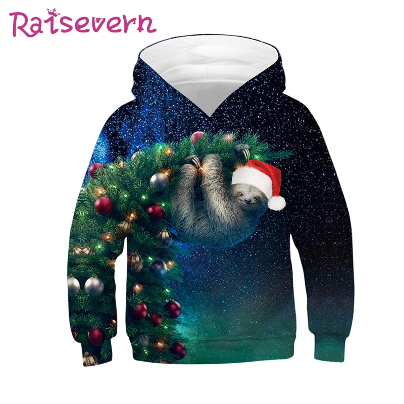 Raisvern/Детские толстовки с капюшоном с 3D-принтом животных; рождественское пальто с капюшоном с принтом унисекс; толстовки для мальчиков и девочек; куртки; коллекция года; Рождество