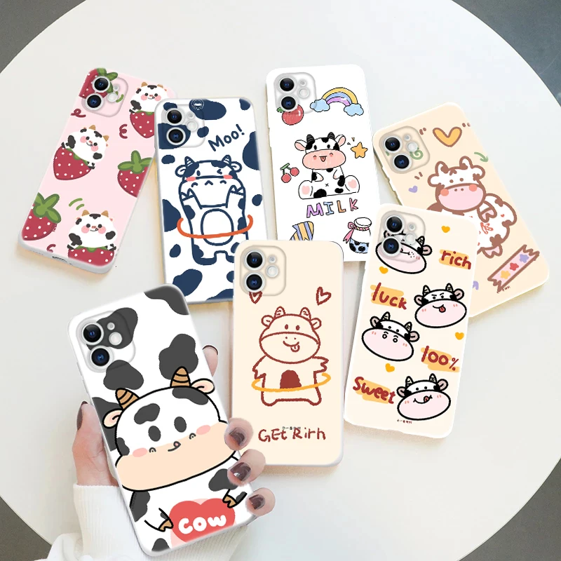 

Cute Baby Cow Phone Cases For iPhone 11 12 Pro XS MAX Mini X XR For Apple 12 11 Pro MAX 6 6S 7 8 Plus SE 2020 Soft Funda Coque