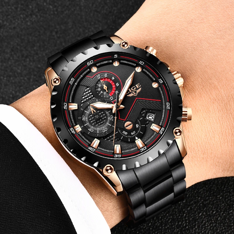 Часы LIGE выводы Мужские кварцевые модные высококлассные спортивные