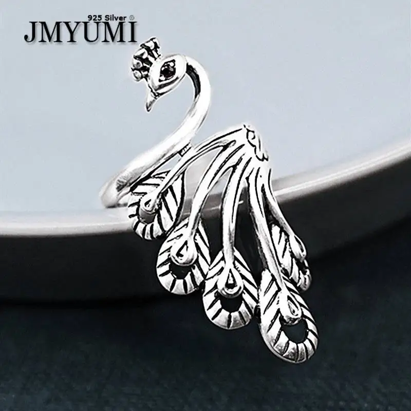 

JMYUMI 925 Sterling Silver Ethnic Rings New Fashion Cute Peacock Vintage Punk Thai Silver Elegant Party Jewelry Gifts for Women