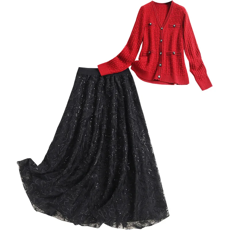 

Matching Sets for Women Bohemian 2 Piece Set Red Cardigan+ Appliques Skirts Bohemian Outfits for Women Conjuntos De Mujer