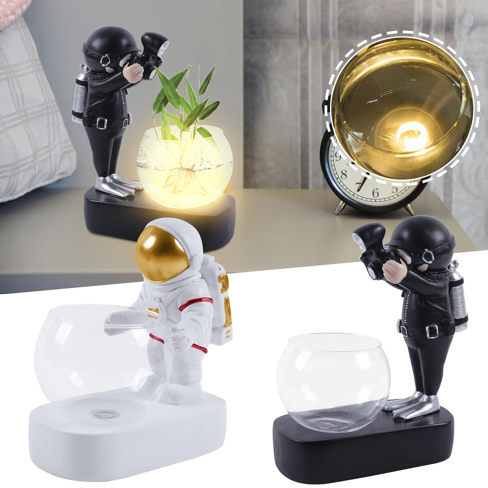 

Креативная стеклянная ваза, полимерные украшения для астронавта, дайвера, цветочные вазы, гидропоника, настольные декоративные цветы, свет...