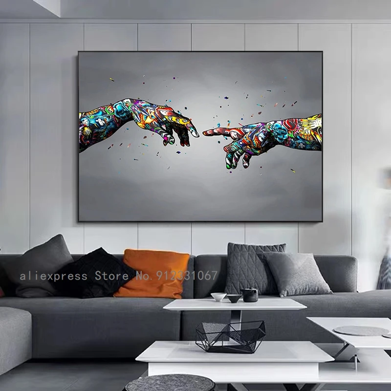 Любовь граффити искусство ручные плакаты и принты на холсте картина модная