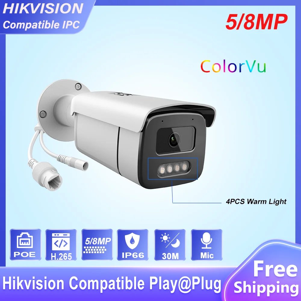 

Hikvision Compatible 5MP 8MP Full color Fixed Bullet Network Camera Built-in Mic IP66 IR30M Motion Detection Security Camera