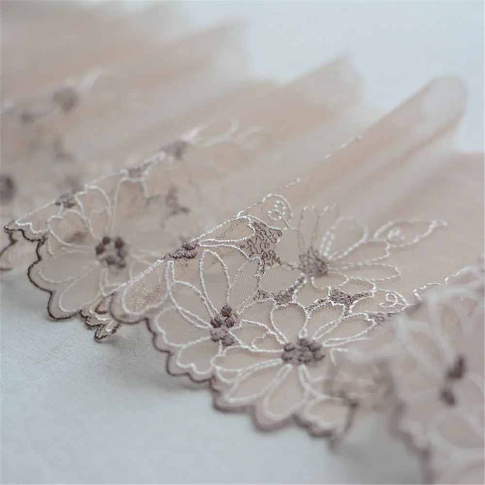 Изысканная черная кофейная сетка с вышивкой кружевная Цветочная юбка занавеска