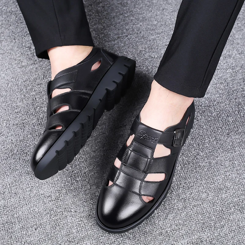 

2019 Men Sandals Genuine Leather Sandals Men Outdoor Casual Men Leather Sandals For Men Beach Shoes Roman Shoes Plus Size 38-47