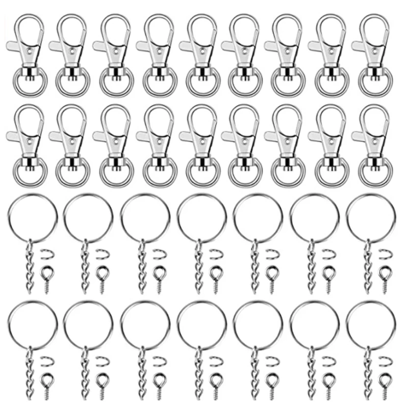 

1 Set Lobster Clasps Chained Key Rings Claw Nails and Craft Open Jump Rings