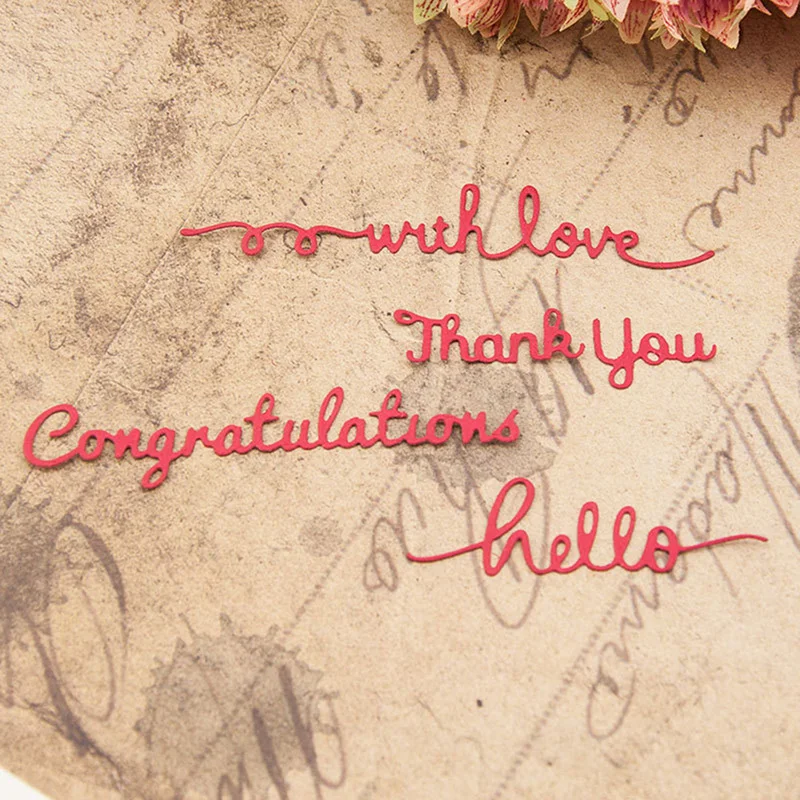 Hello Thank You Congratulation Words Metal Cutting Dies Stencils DIY Scrapbooking/photo Album Decorative Embossing Paper Cards | Дом и сад