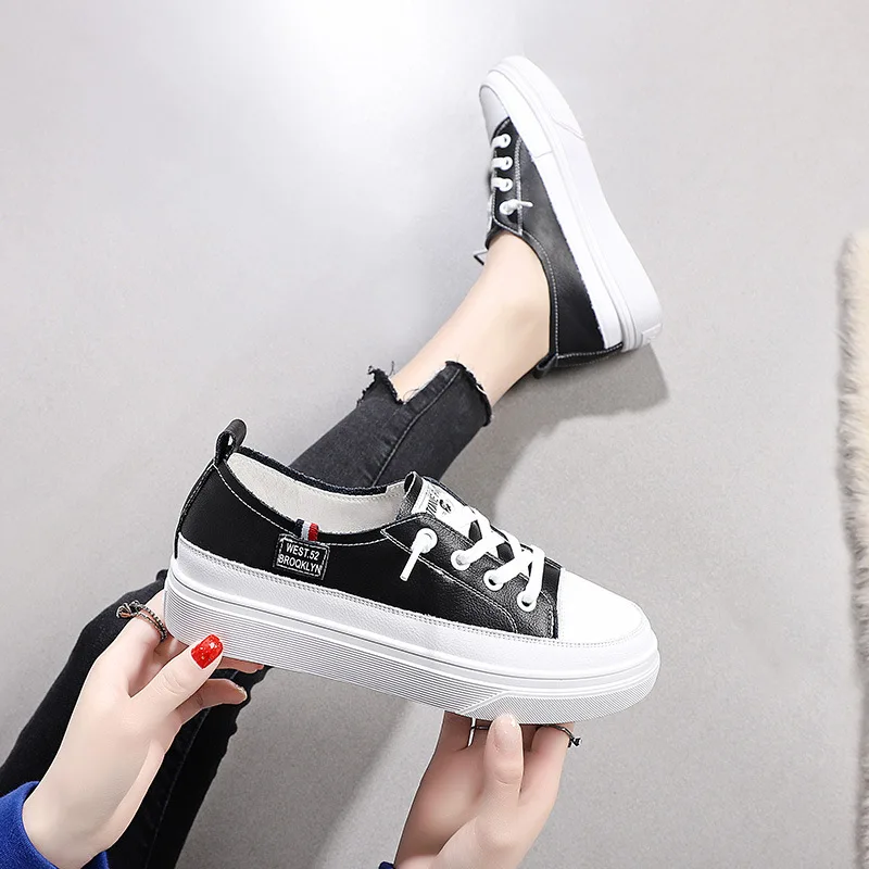 2019 г. Новые белые кожаные туфли на толстой подошве модная повседневная женская