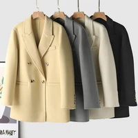 blazer women elegant style 100 wool long sleeve double breasted pockets solid 4 colors jackets high quality ladies new fashion
