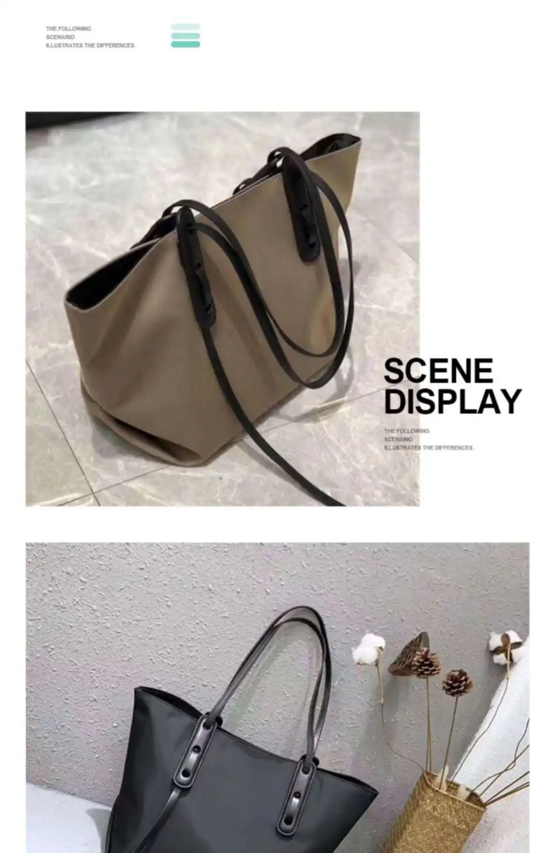 

Canvas Large Bag Women Handbag Tote Waterproof Shopping Bag Shoulder Composite 2 Pcs Simple Female Hand Bag