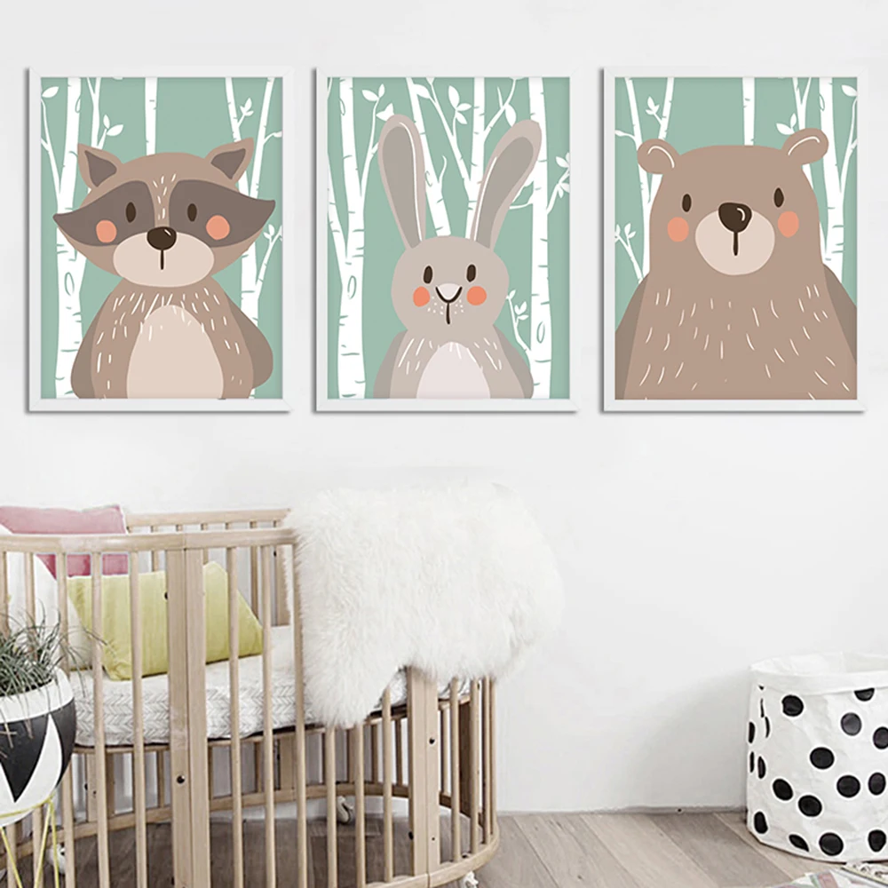Милые животные лес плакат и принты для детской стены картина комнаты украшение