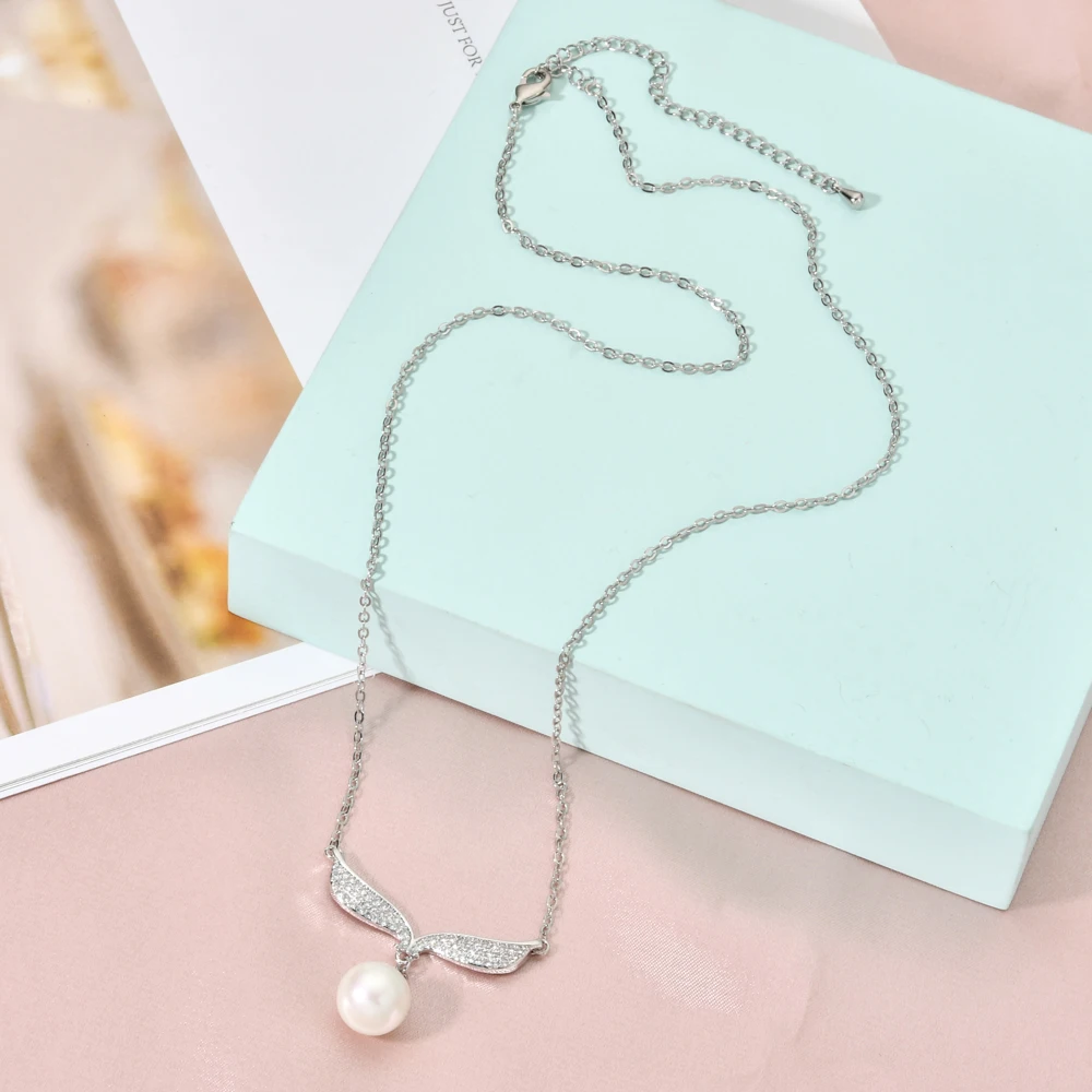Korean fashion temperament angel wings pearl zircon pendant women/girl innocent romantic jewelry gift D-040 | Украшения и