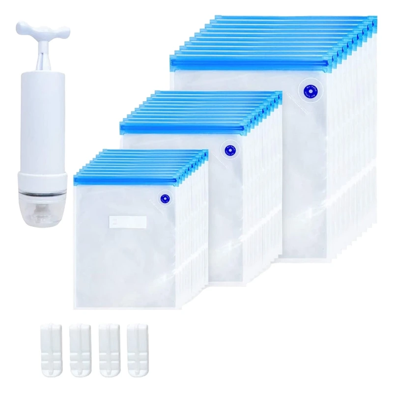 

Sous Vide Bags 35Pack Reusable Electric Vacuum Food Storage Save Sealer Cooker with 1 Hand Pump,3 Size Sealed Bag,4 Clip