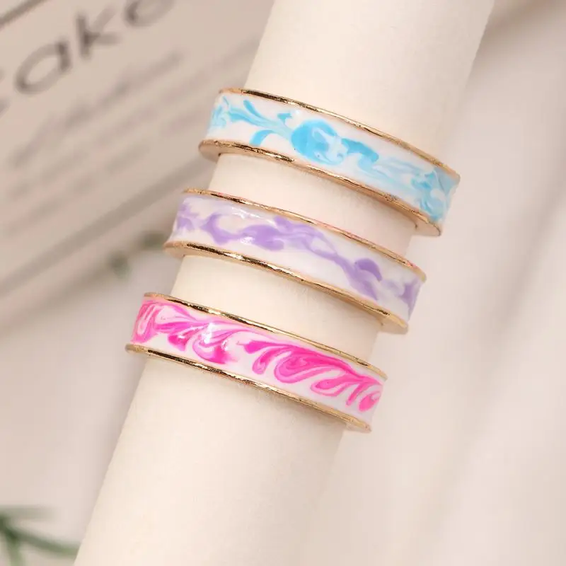 

New Hip-Hop Drip Oil Grain Ring Sweet Ladies Casual Party Street Creative Enamel Ring Jewelry