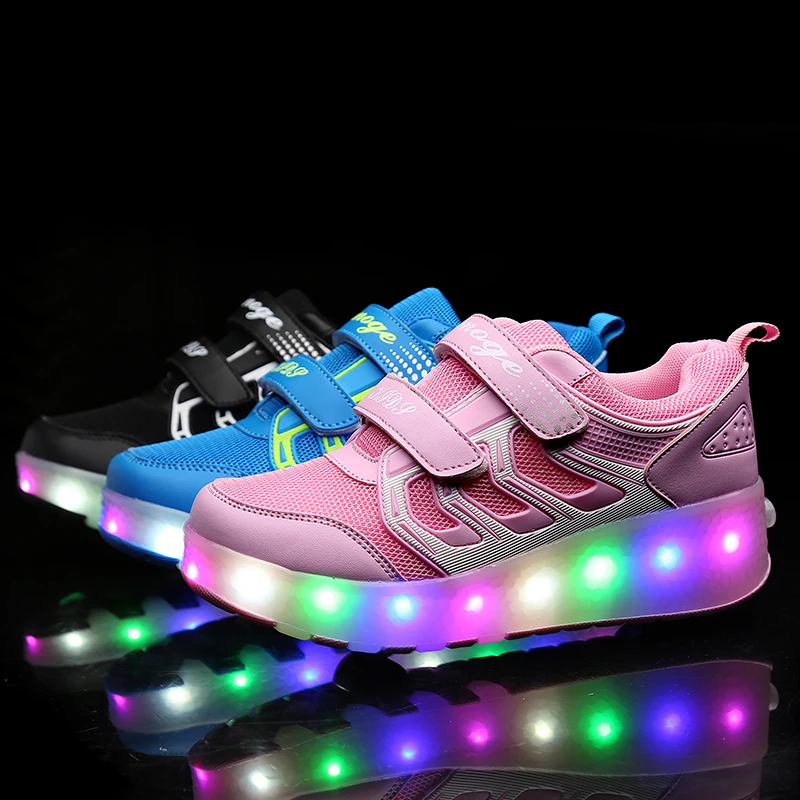 

Kids Luminous Roller Sneakers Boys Girls USB Rechargeable Led Skate Shoes with wheels Children Lights enfant fille