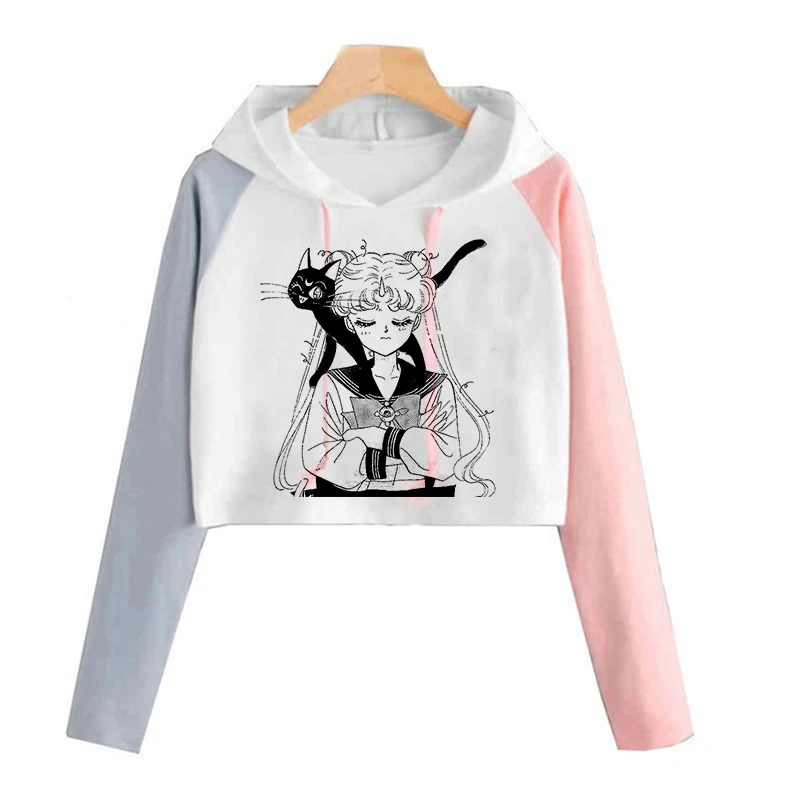 В морском стиле Kawaii аниме Harajuku Толстовка для женщин Ullzang милый кот Милый
