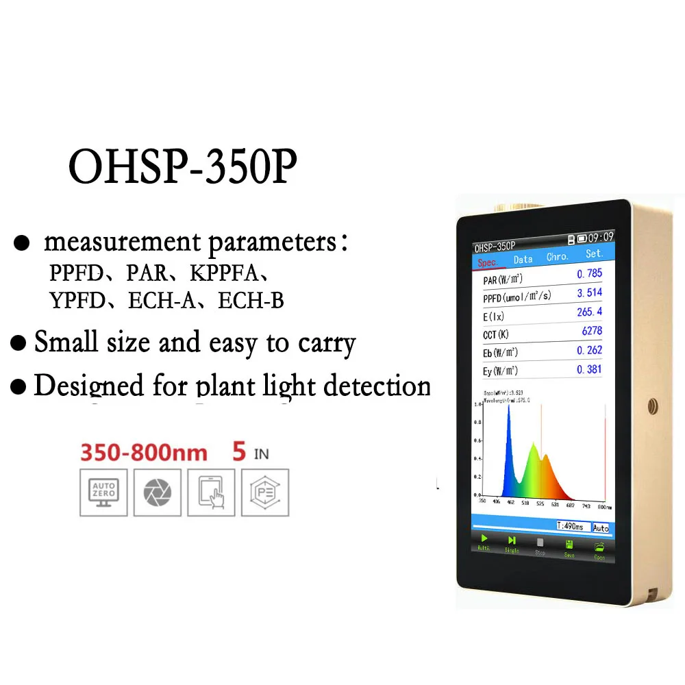

Hopoocolor портативный спектрометр OHSP-350P 350-800 нм для выращивания светильник и растительная лампа метр тестер