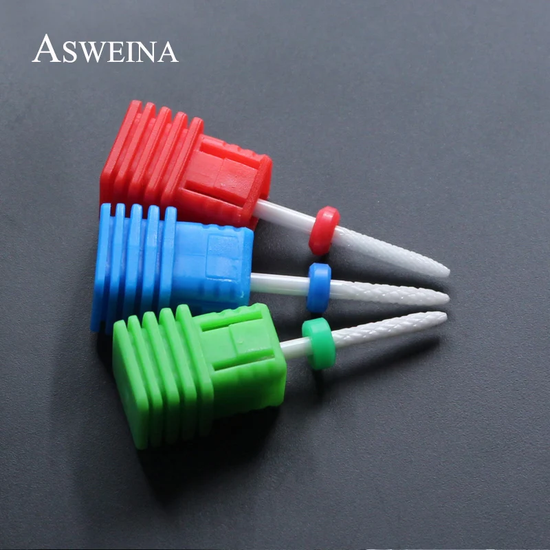 ASWEINA, профессиональные, 1 шт., керамические, белые, Cuspidal, дизайнерские, чистые сверла для ногтей, 3/32 дюйма, размер хвостовика, заусенцы, инструменты для ногтей, для салона
