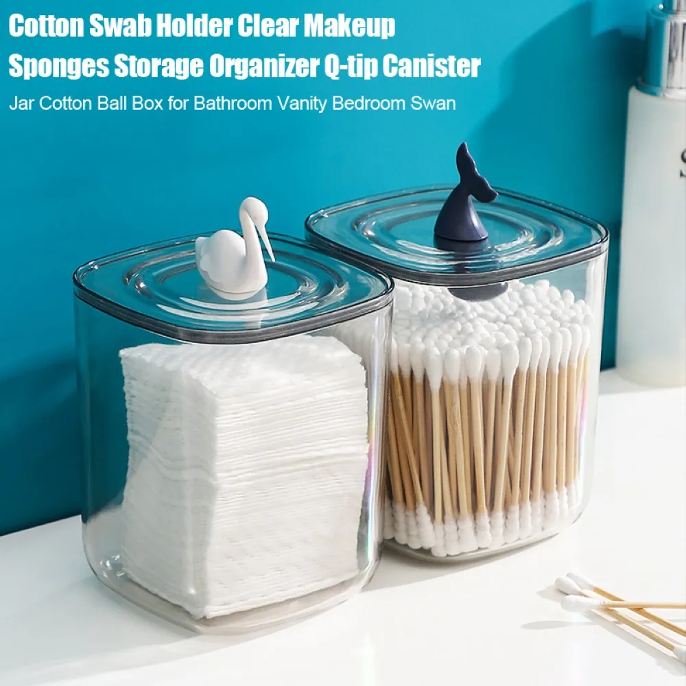 

Cotton Swab Holder Clear Makeup Sponges Storage Organizer Canister Jar Cotton Ball Box For Bathroom Vanity Bedroom Organizador