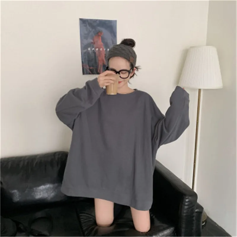 

Women's Sweater Spring Autumn 2021 New Large Size Comfortable Breathable Long-Sleeved Loose Solid Color Round Neck Pullover Top