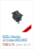 10 шт./партия KCD1 15*10 SPST 250V 3A 2 Pin Красный переключатель для лодки кнопка включения выключения