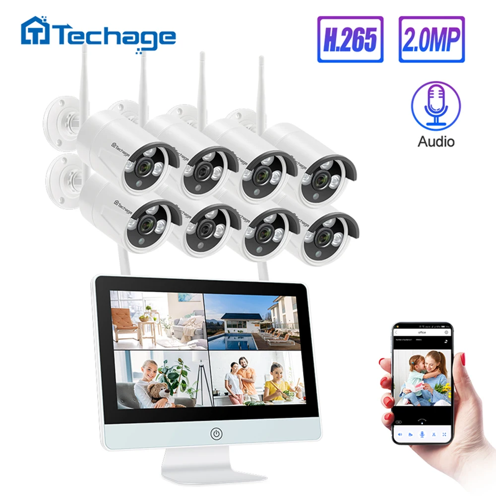 Techage 8CH 1080P беспроводной 12 &quotЖК-экран монитор NVR комплект CCTV система безопасности