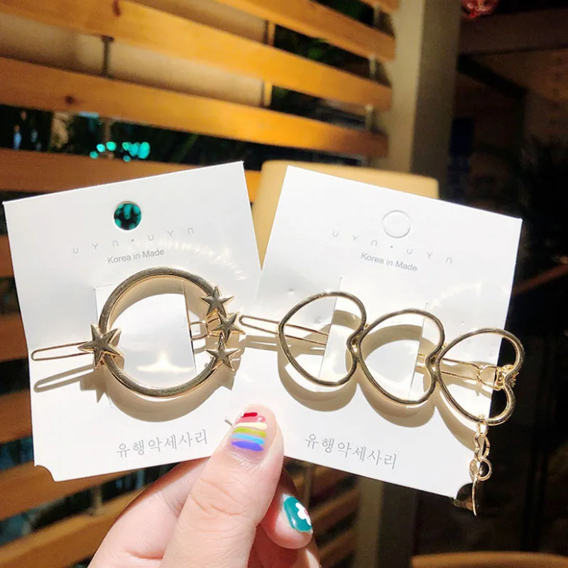 Fashion Woman Hair Accessories Triangle Clip Pin Metal Geometric Alloy Moon Circle Hairgrip Barrette Girls Headwear |