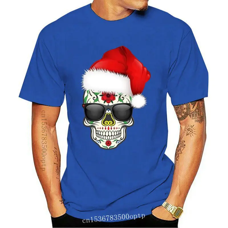 

Дизайнерская забавная модная Рождественская футболка с изображением сахарного черепа Санты