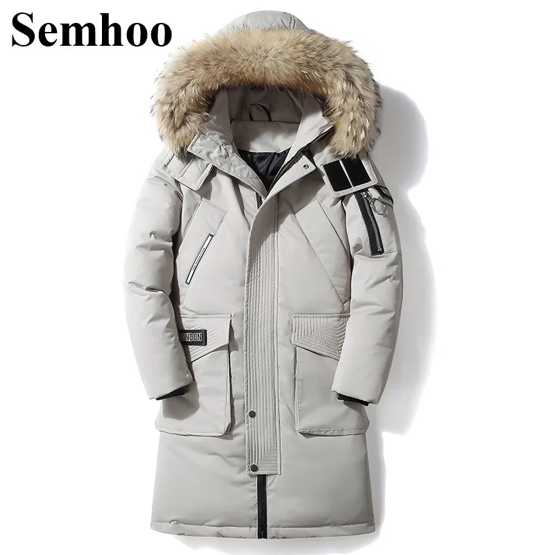 

2019 Winter New Men's White Duck Down Jacket Long Casual Hooded Fur Collar Thick Warm Men's Down Jacket Plus Size M-3XL