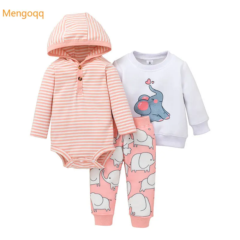 

3 шт., полосатый топ с капюшоном для девочек 3-24 месяцев