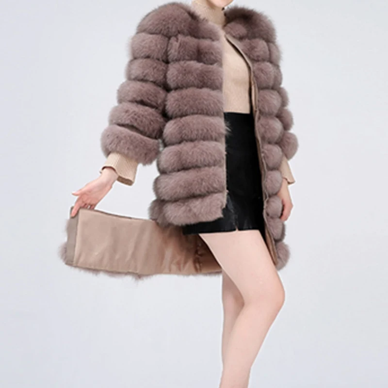 2021 Natural Fox Leather Ladies Coat Winter Ladies Fashion Warm Natural Fox Leather Coat 90-70cm removable sleeves removable for
