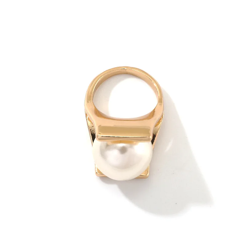 Модное большое кольцо с имитацией жемчуга золотого цвета металлические полые